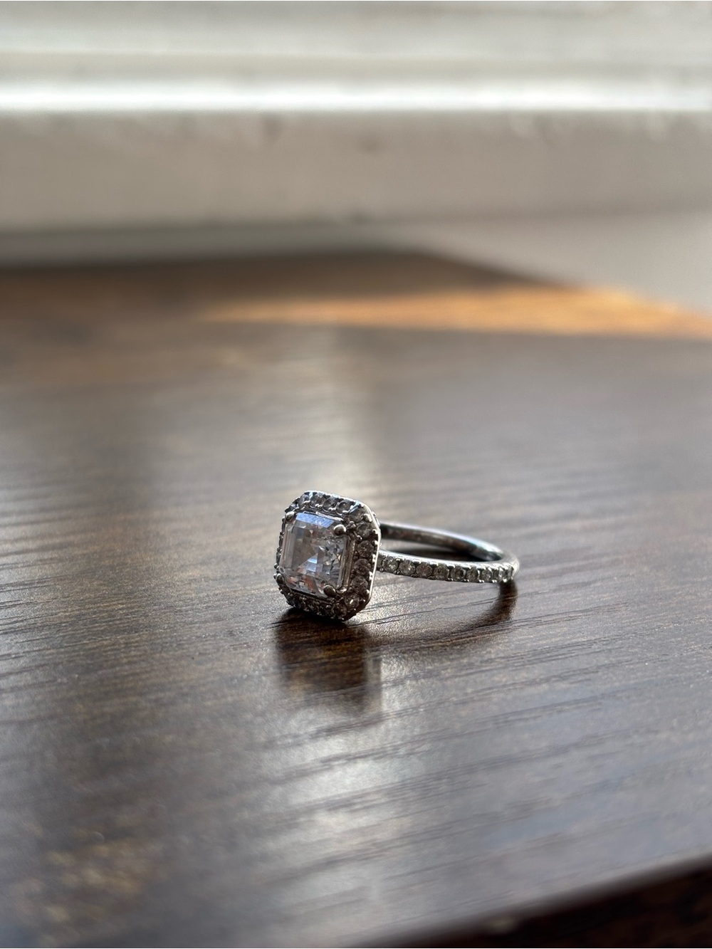 Nadri Silver Ring with Clear Center Stone and Halo